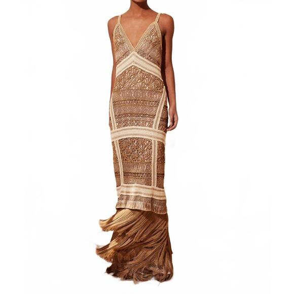 PATBO Dresses & Skirts - NEW PATBO wood beaded fringe maxi dress in natural
